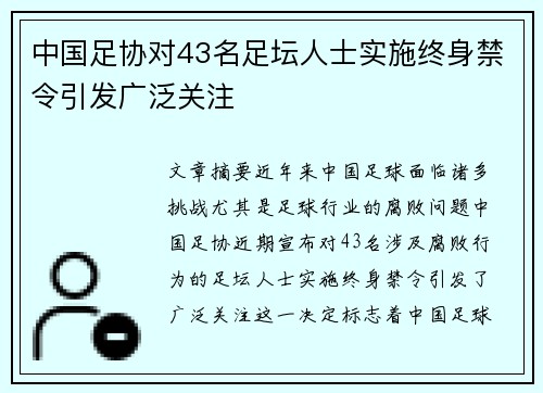 中国足协对43名足坛人士实施终身禁令引发广泛关注